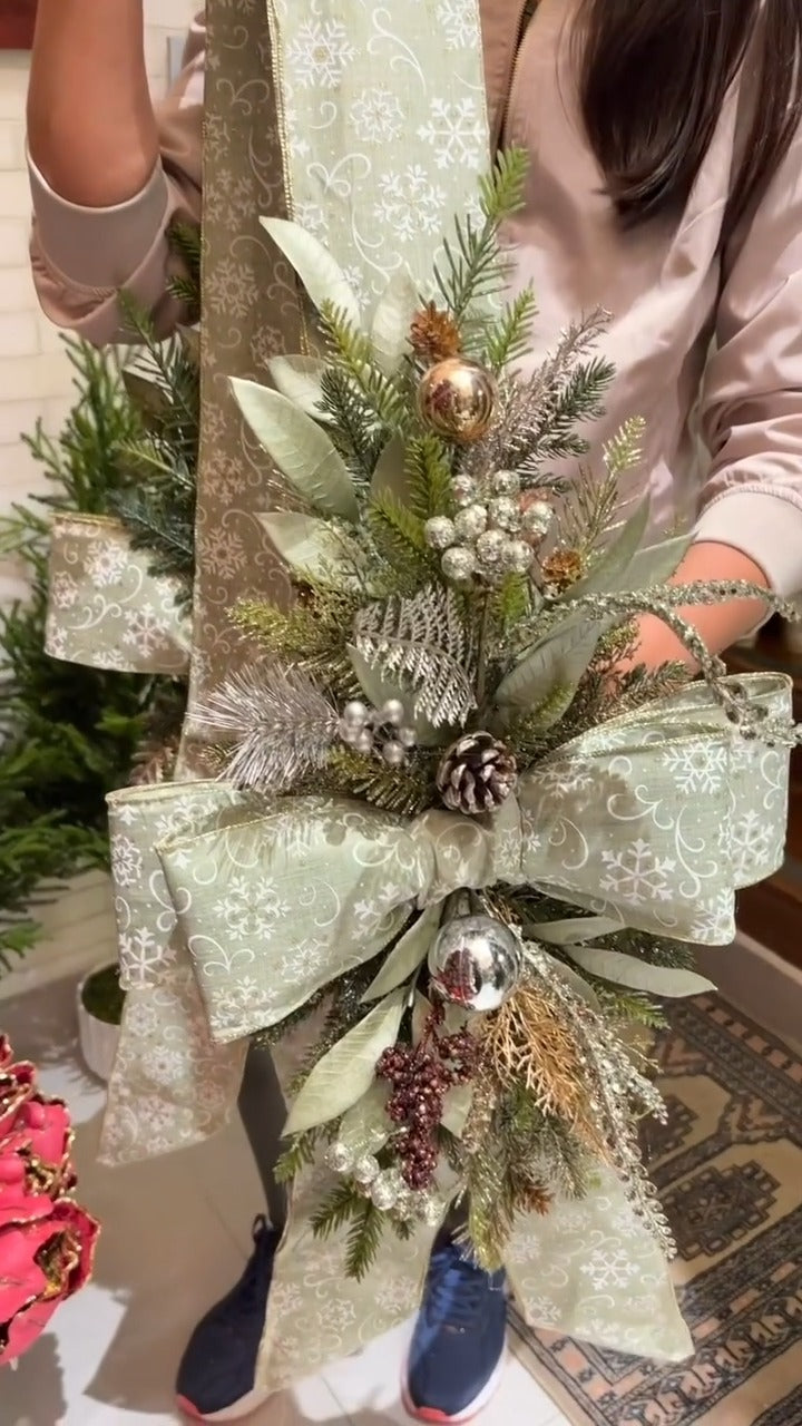 Escapulário de Natal Verde Claro 2,10x36cm Prata Envelhecido