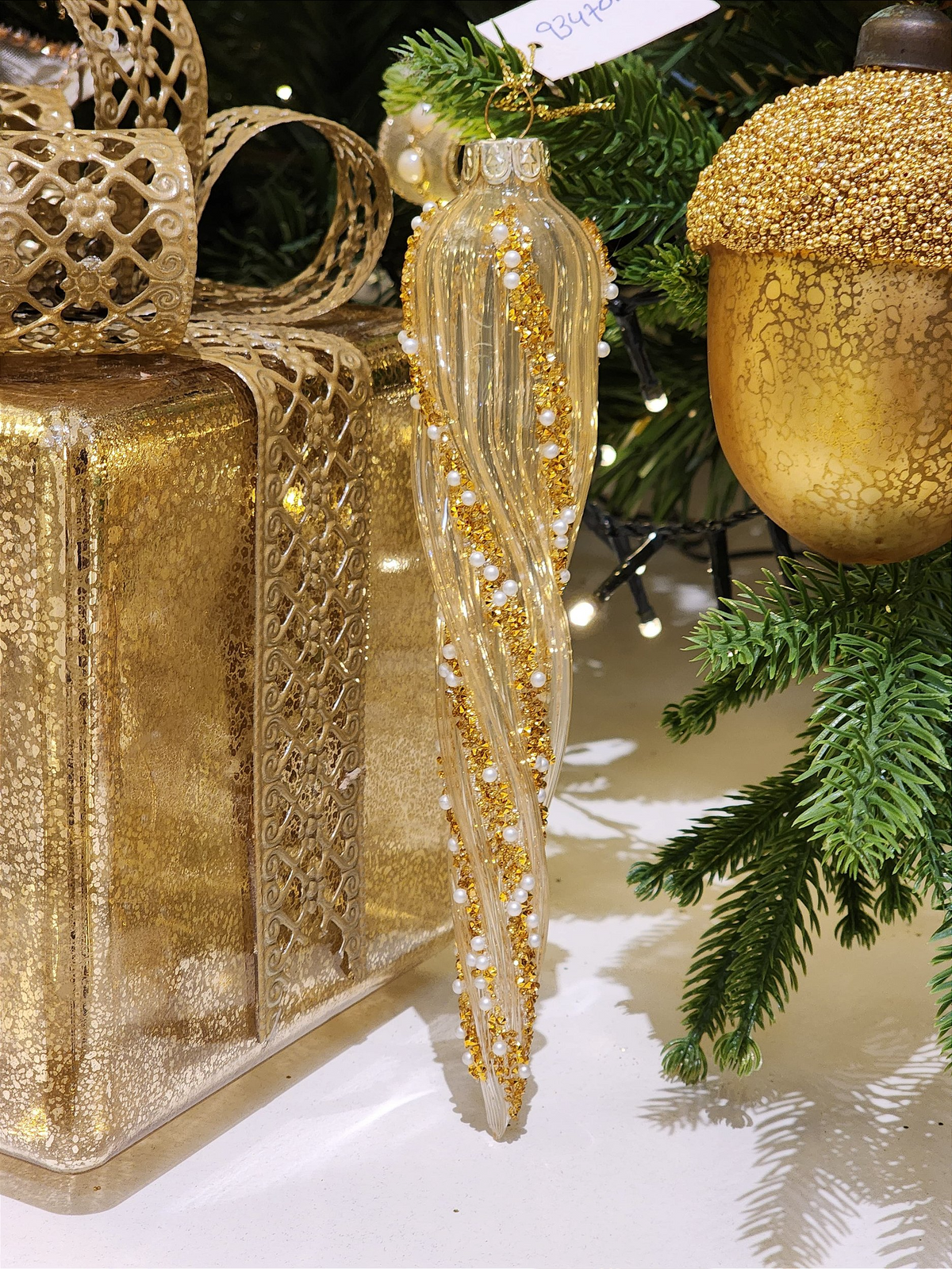 Pendente ornamento vidro soprado dourado 19cm