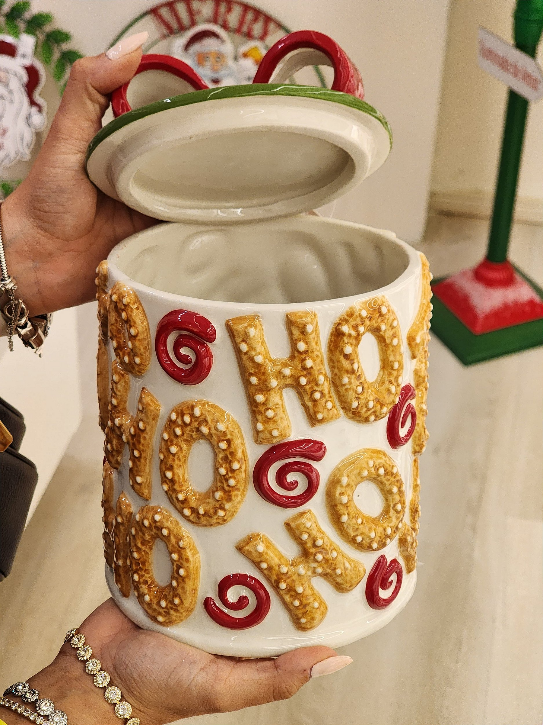 Pote decorativo com tampa Ginger hohoho 21cm
