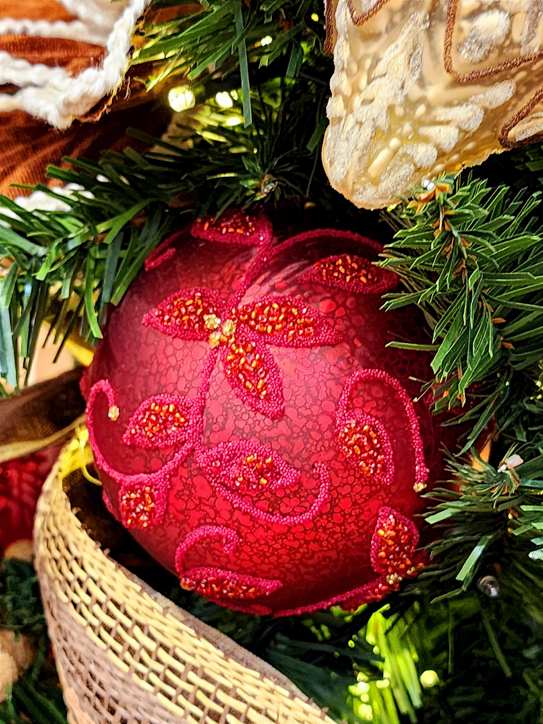 Pendente ornamento vidro soprado bola vermelha 10cm