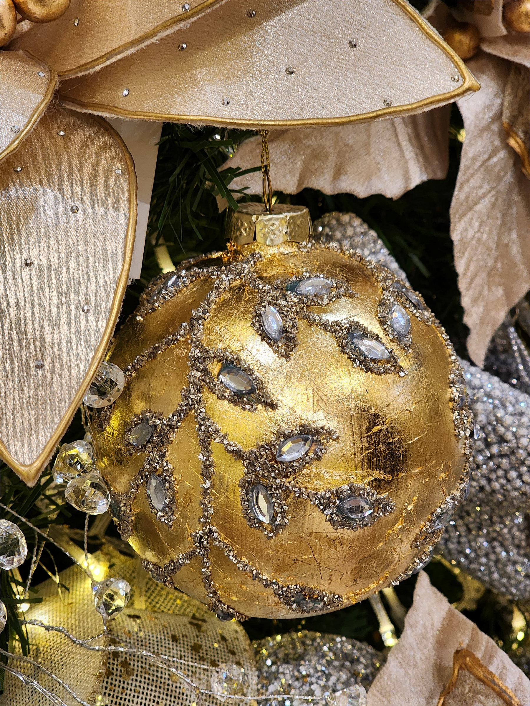 Pendente Ornamento de Vidro Soprado Bola dourada 10cm