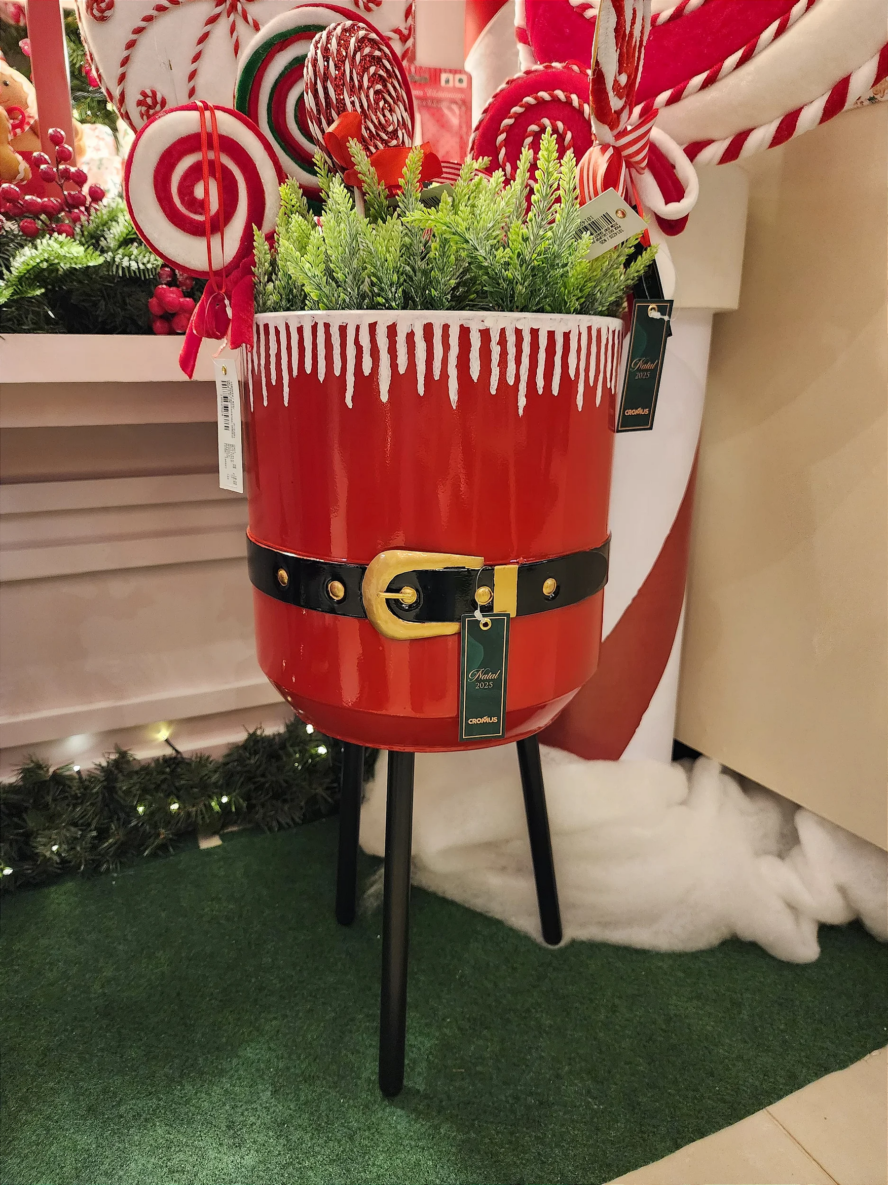 Cachepot com pés em metal cinto Noel 52,3cm