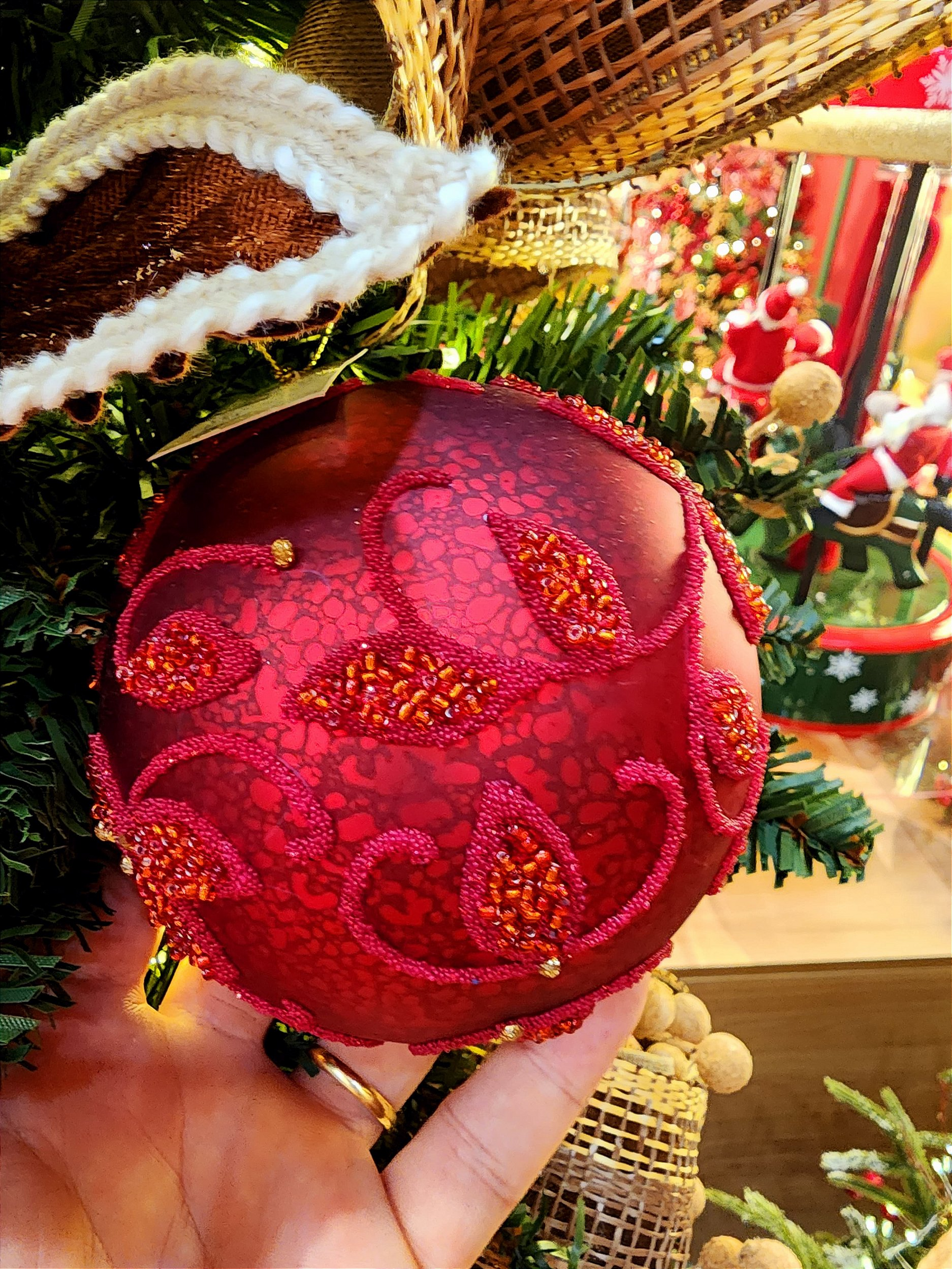 Pendente ornamento de vidro soprano bola vermelha 10cm