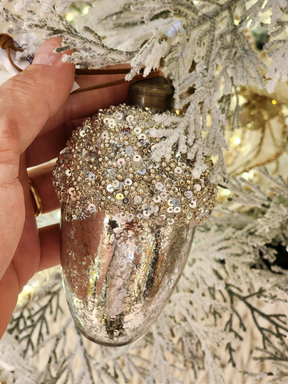 Pendente ornamento vidro soprado nozes prata 11,5cm