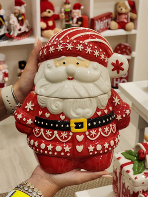 Pote decorativo com tampa Papai Noel 21cm