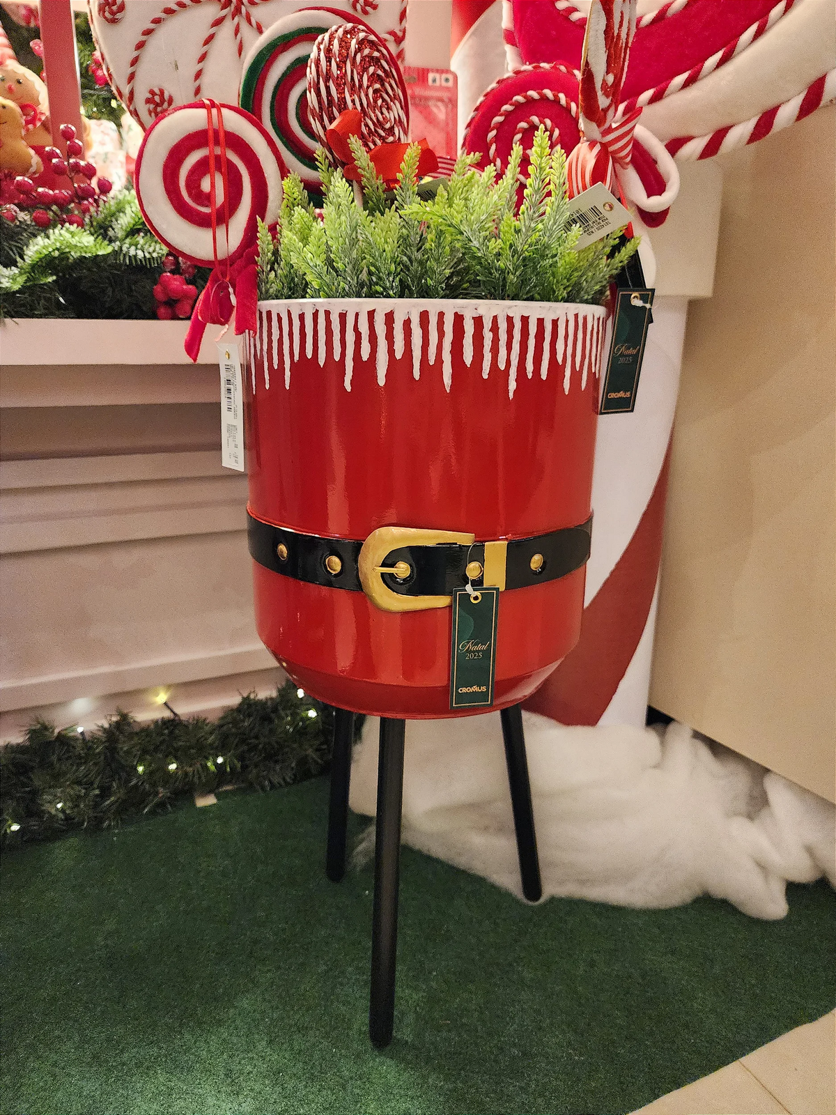 Cachepot com pés em metal cinto Noel 52,3cm