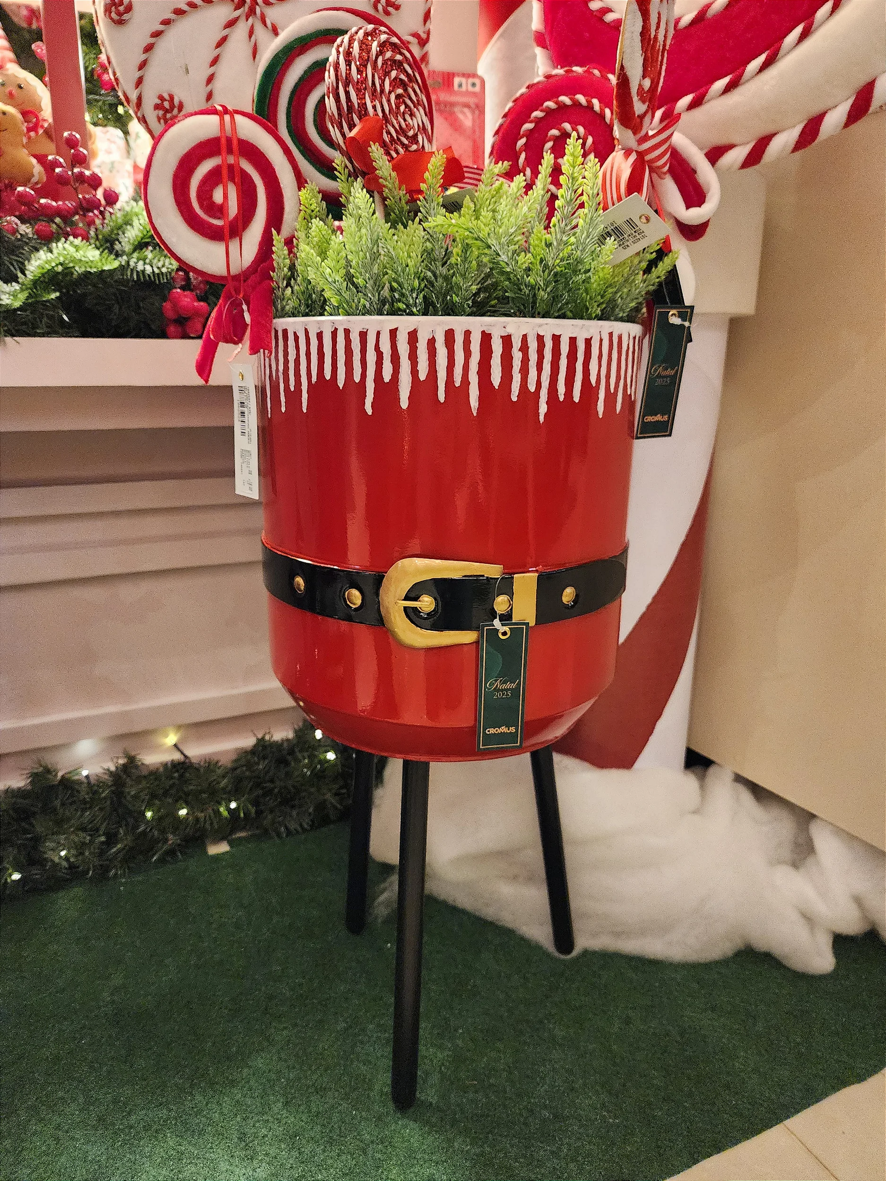 Cachepot com pés em metal cinto Noel 52,3cm