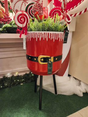 Cachepot com pés em metal cinto Noel 52,3cm