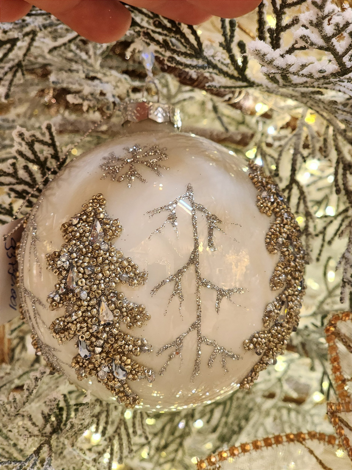 Pendente ornamento vidro soprado bola branca e prata 10cm