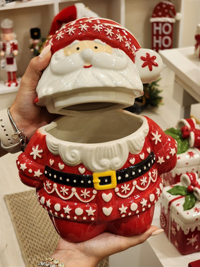 Pote decorativo com tampa Papai Noel 21cm