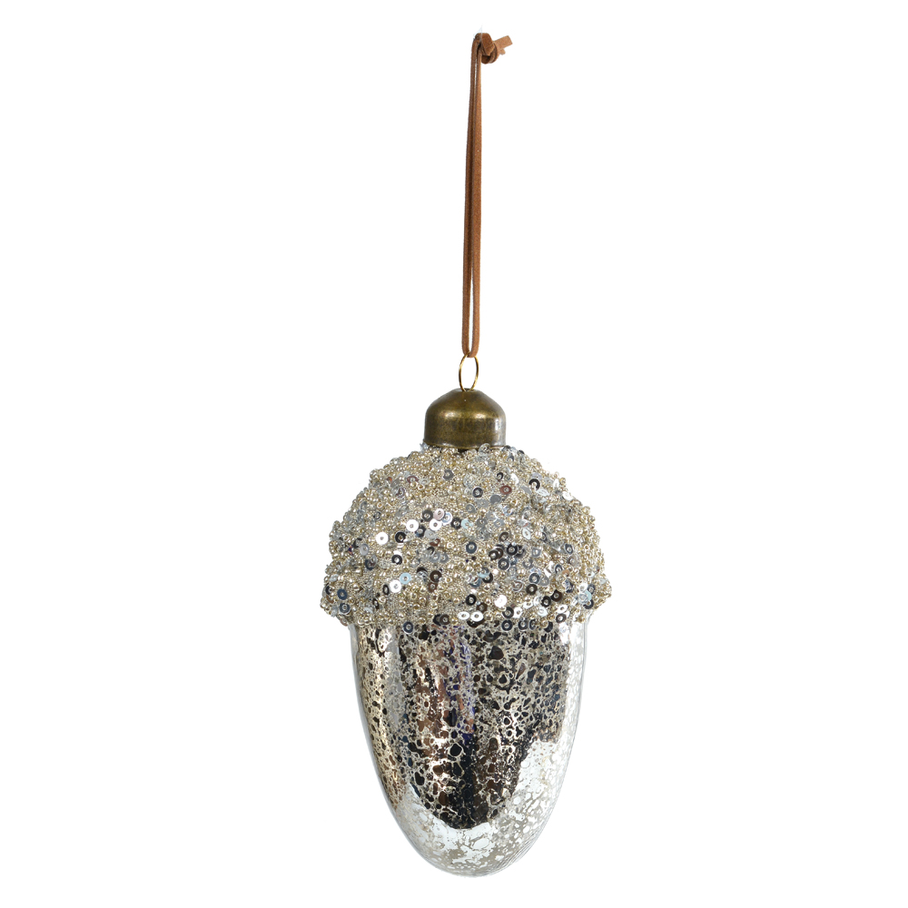 Pendente ornamento vidro soprado nozes prata 11,5cm