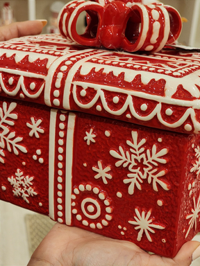 Pote decorativo com tampa caixa de presente 21cm